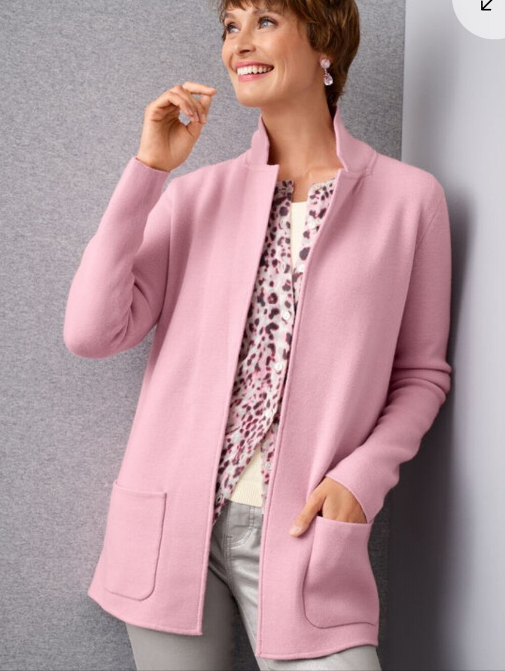Talbots Sweater Blazer Merino Wool Blush Pink Knit Open-Front Petite - Picture 2 of 8